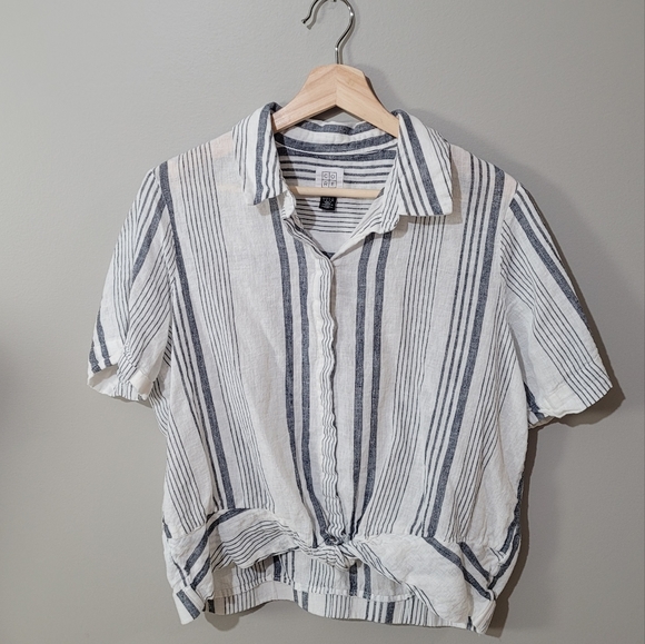 Core life linen stripe shirt twist front shirt - Picture 2 of 10